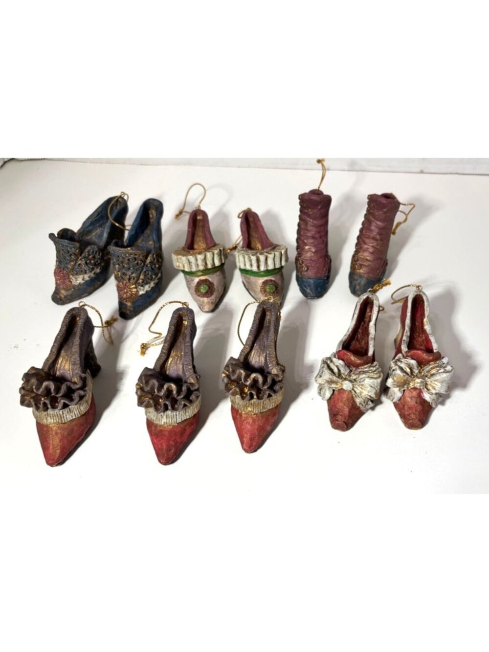 Set Of  11 Vintage-Style High Heel Shoe Ornament Decorations Multicolor Resin